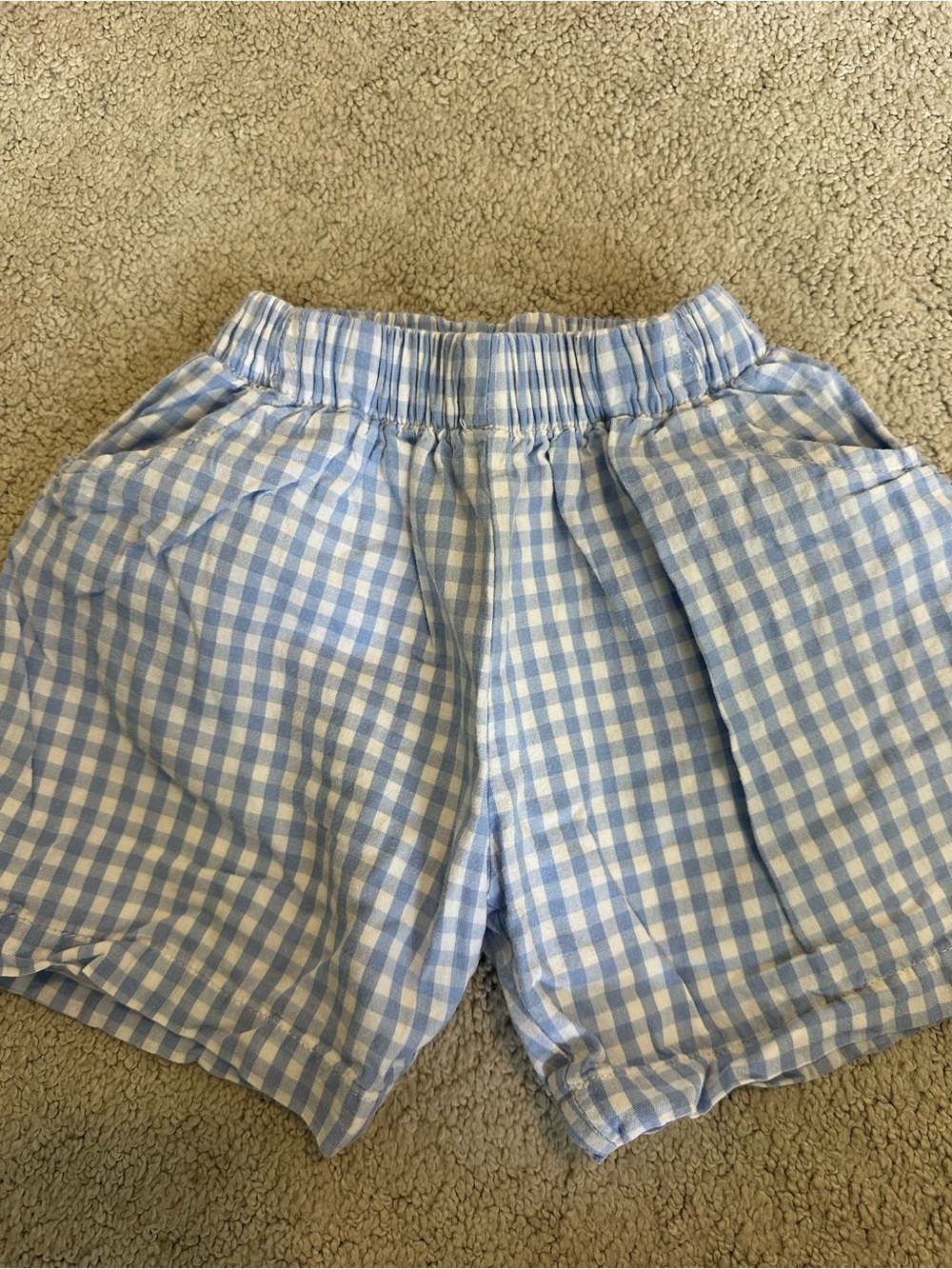 Blue Gingham Elastic-Waist Shorts